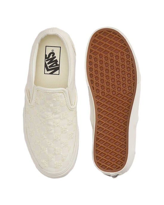 Vans Classic Slip-On Canvas White Beaded Checkerboard Trainers - Image 3