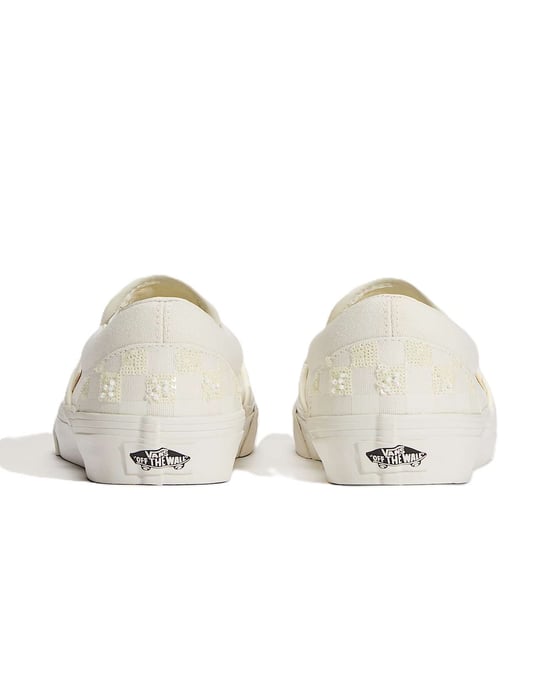 Vans Classic Slip-On Canvas White Beaded Checkerboard Trainers - Image 4