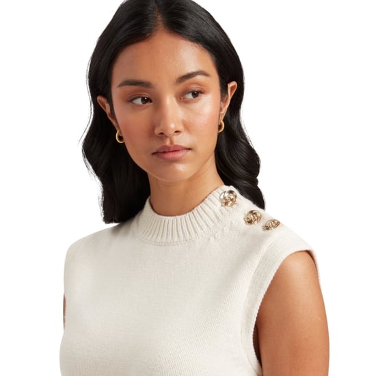 Ted Baker Rondher Rose Button Elfenbensvit Rund Halsringning Linne - Image 3