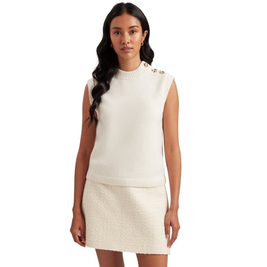 Ted Baker Rondher Rose Button Elfenbensvit Rund Halsringning Linne - Image 4