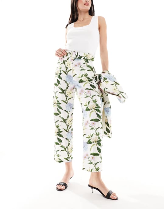 ASOS DESIGN tailored belted trouser with linen in floral print - Image 2