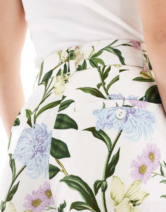 ASOS DESIGN tailored belted trouser with linen in floral print - Image 3