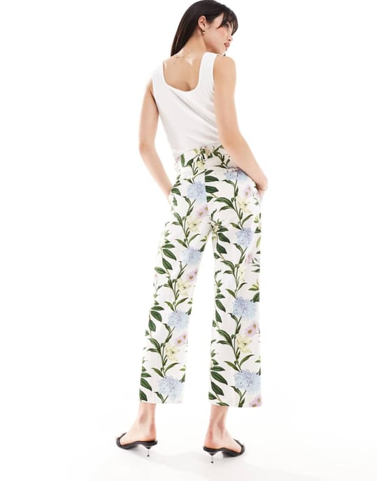 ASOS DESIGN tailored belted trouser with linen in floral print - Image 4