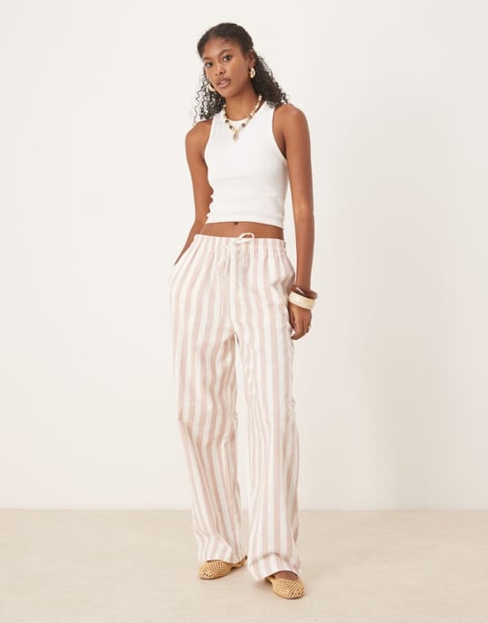 ASOS DESIGN linne-look dragkedjebyxor med smal passform i minkrand - Image 1