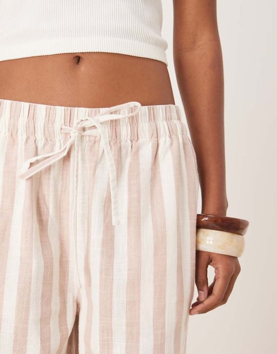ASOS DESIGN linne-look dragkedjebyxor med smal passform i minkrand - Image 2
