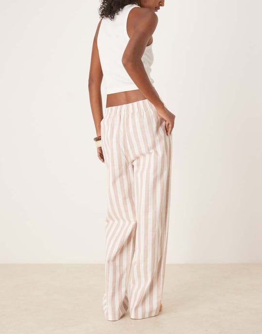 ASOS DESIGN linne-look dragkedjebyxor med smal passform i minkrand - Image 3