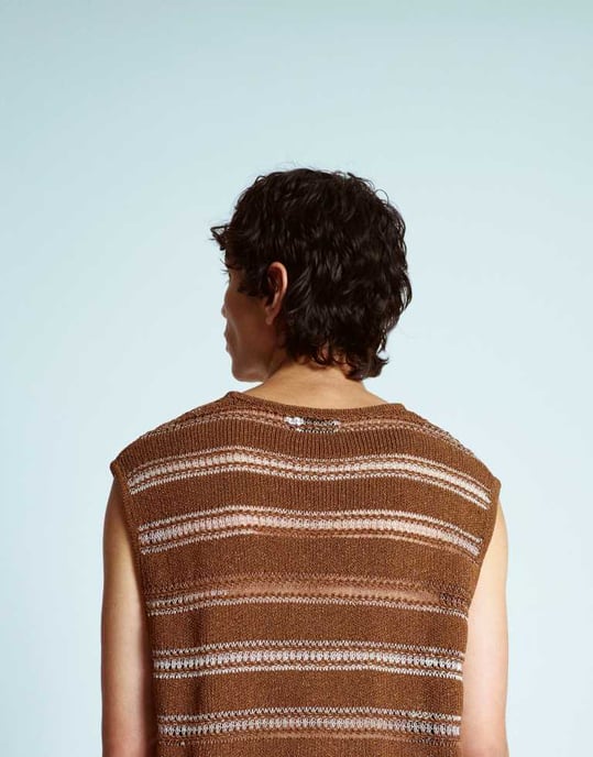 Topman avslappnad passform stickad virkad tanktop med metallgarn i brunt - Image 2