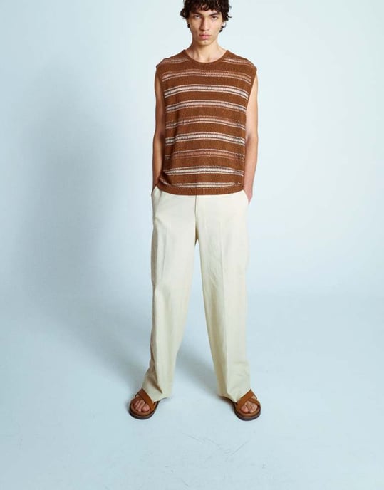 Topman avslappnad passform stickad virkad tanktop med metallgarn i brunt - Image 4