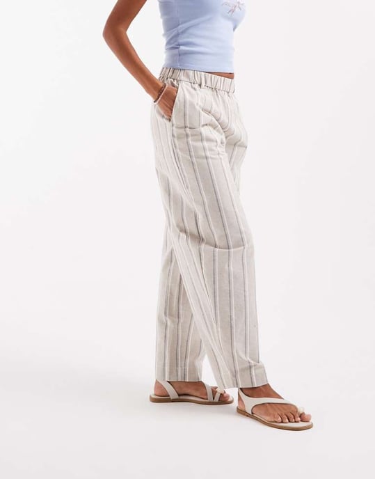 ASOS DESIGN linne-look fatbyxor i neutral rand - Image 2