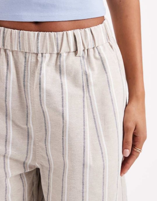 ASOS DESIGN linne-look fatbyxor i neutral rand - Image 3