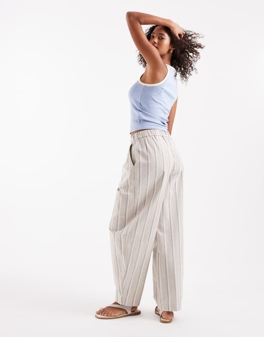 ASOS DESIGN linne-look fatbyxor i neutral rand - Image 4