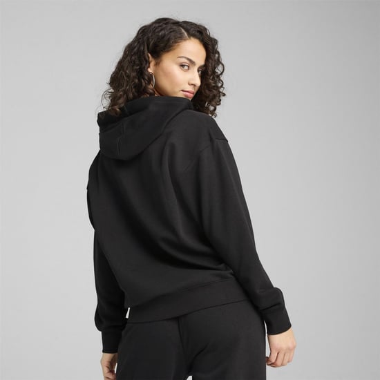 Women's Puma Script Comfort Tech Fleece Overhead Hoodie in Puma Black - Image 4