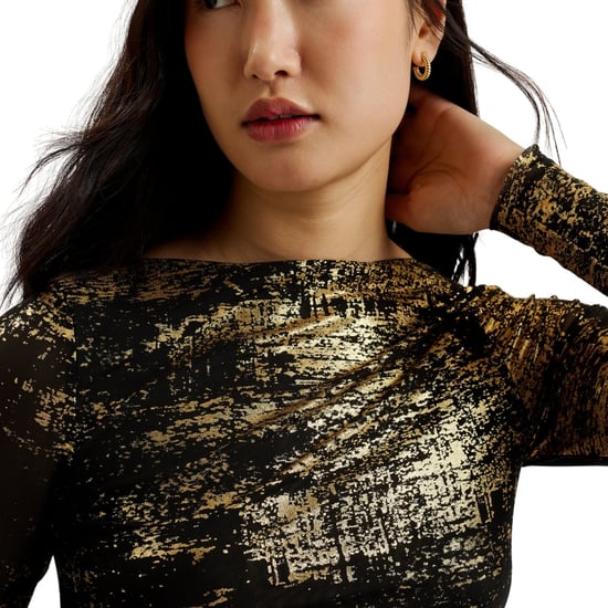 Ted Baker Karenha Top Met Folieprint, Skinny Fit, Zwart Mesh - Image 4