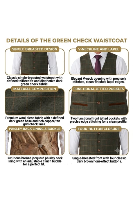 Groen tweed vest voor heren met visgraatmotief - Harris - Image 5