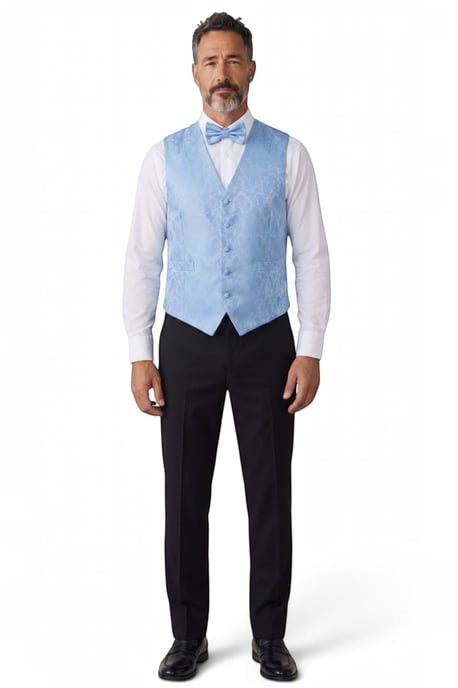 Heren driedelige set met vest, vlinderdas en zakdoek in lichtblauw paisleyprint - Robert - Image 4