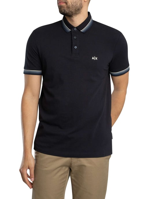 Armani Exchange Slim Fit Stripe Collar Polo Shirt, Blue - Image 2