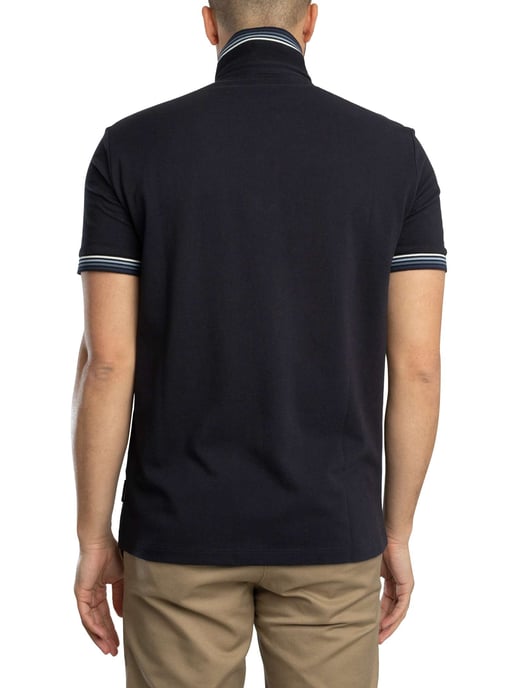 Armani Exchange Slim Fit Stripe Collar Polo Shirt, Blue - Image 3