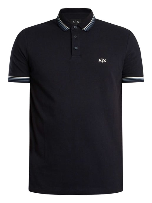 Armani Exchange Slim Fit Stripe Collar Polo Shirt, Blue - Image 5