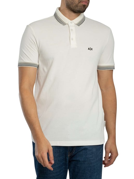 Armani Exchange Slim Fit Stripe Collar Polo Shirt, White - Image 2