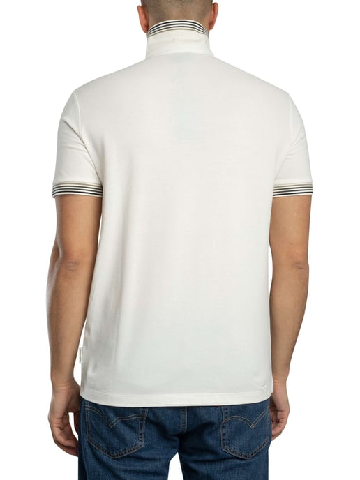 Armani Exchange Slim Fit Stripe Collar Polo Shirt, White - Image 3