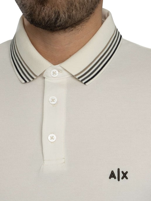 Armani Exchange Slim Fit Stripe Collar Polo Shirt, White - Image 4