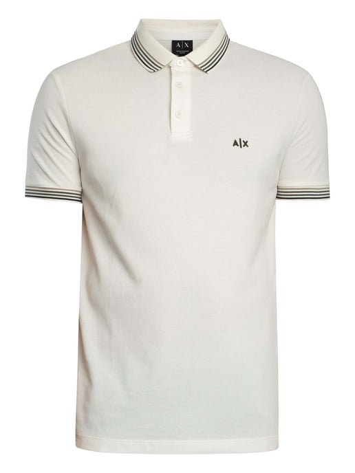 Armani Exchange Slim Fit Stripe Collar Polo Shirt, White - Image 6