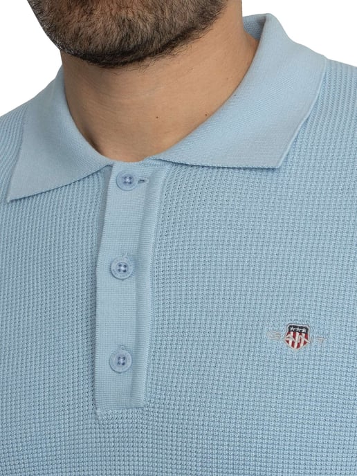 GANT Micro Textured Cotton Polo Shirt, Blue - Image 4