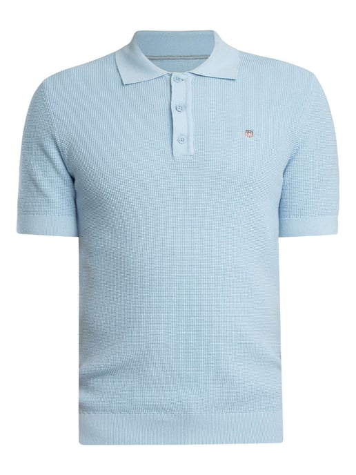 GANT Micro Textured Cotton Polo Shirt, Blue - Image 5