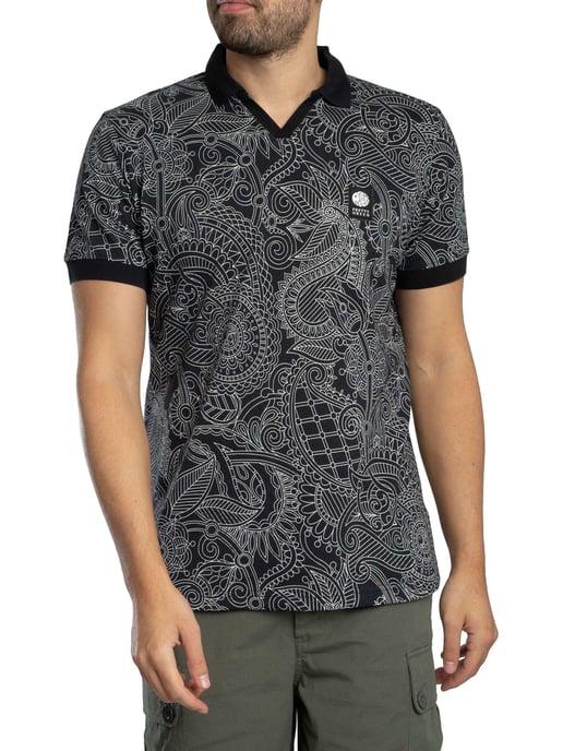 Pretty Green Resonance Linear Polo Shirt, Black - Image 1