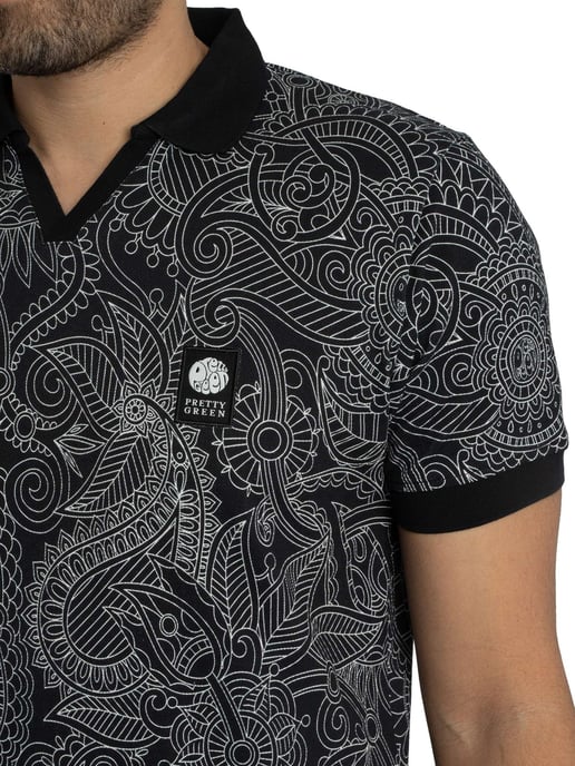 Pretty Green Resonance Linear Polo Shirt, Black - Image 4