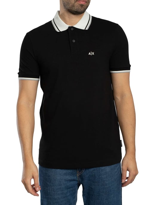 Armani Exchange Slim Fit Contrast Collar Polo Shirt, Black - Image 1