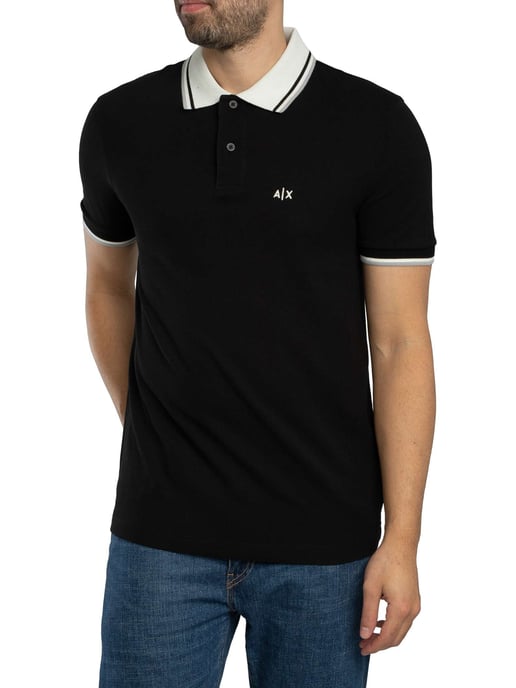 Armani Exchange Slim Fit Contrast Collar Polo Shirt, Black - Image 2