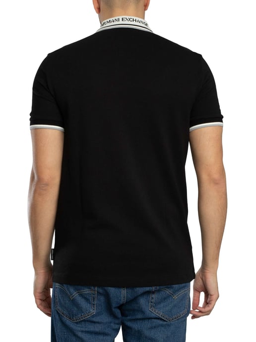 Armani Exchange Slim Fit Contrast Collar Polo Shirt, Black - Image 3