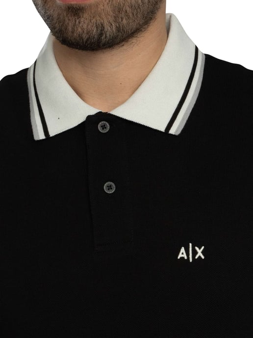 Armani Exchange Slim Fit Contrast Collar Polo Shirt, Black - Image 4