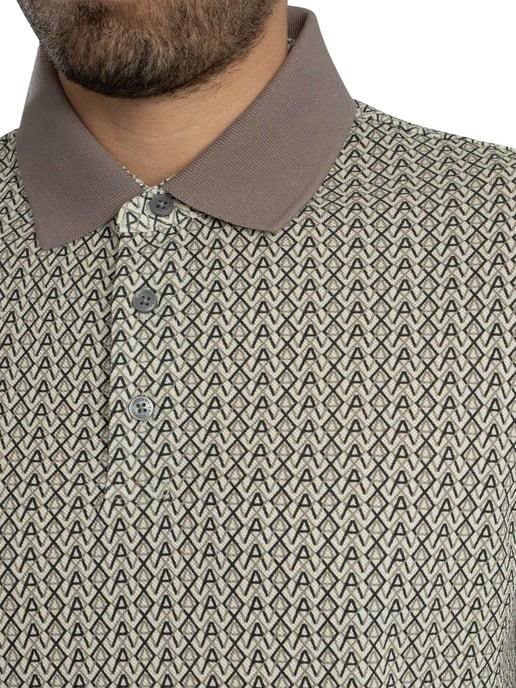 Armani Exchange Polo Shirt Met All-Over Print, Beige - Image 4