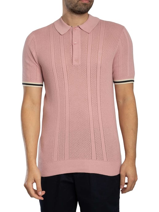 Superdry Gebreide Polo Met Textuur, Roze - Image 1