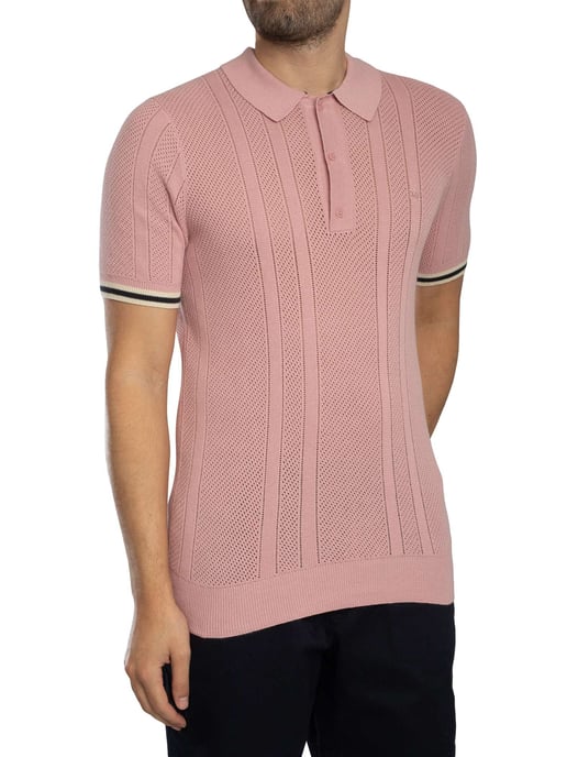 Superdry Gebreide Polo Met Textuur, Roze - Image 2