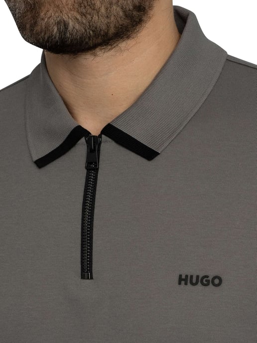 HUGO Dalomino Zip Polo Shirt, Grijs - Image 4
