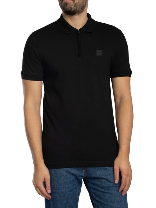 BOSS Passer Zip Polo Shirt, Black - Image 1