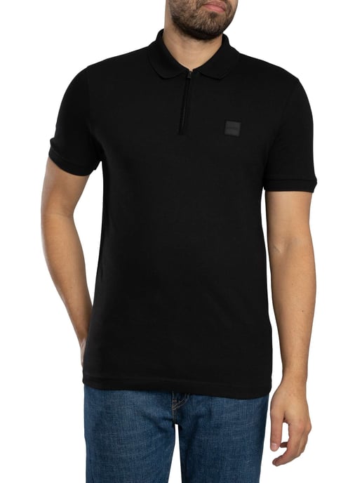 BOSS Passer Zip Polo Shirt, Black - Image 2