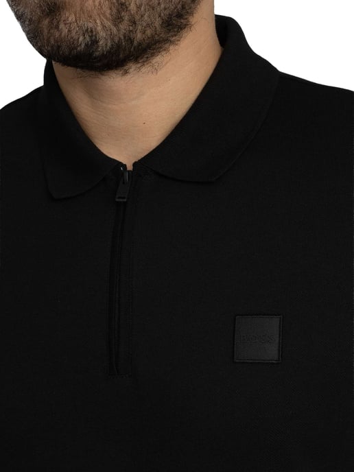 BOSS Passer Zip Polo Shirt, Black - Image 4