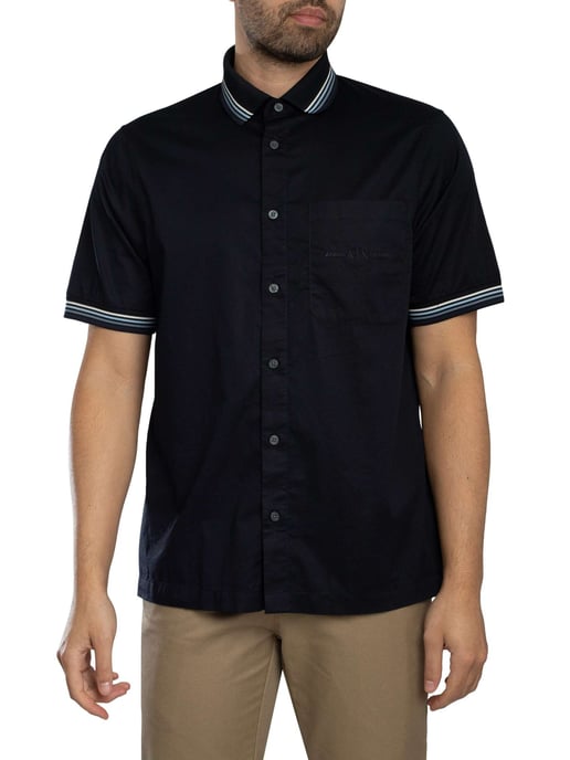 Armani Exchange Shirt Met Logo Op De Borstzak En Korte Mouwen, Blauw - Image 1