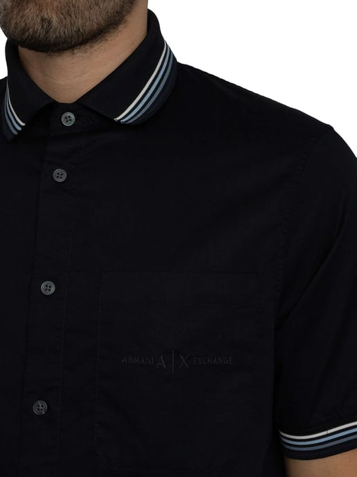 Armani Exchange Shirt Met Logo Op De Borstzak En Korte Mouwen, Blauw - Image 4