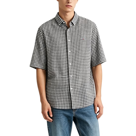 Tommy Hilfiger Mens Oxford Shirts Gingham Checked Regular Short Sleeve Cotton - Image 1