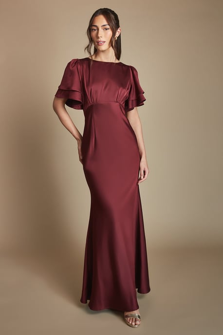 Coast Honoured Satin Back Crepe High Neck Short Sleeve Maxi Bridesmaid Dress - Image 1