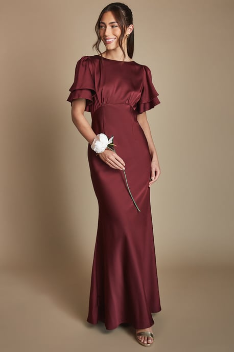 Coast Honoured Satin Back Crepe High Neck Short Sleeve Maxi Bridesmaid Dress - Image 4