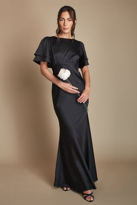 Coast Honoured Satin Back Crepe High Neck Short Sleeve Maxi Bridesmaid Dress - Image 1