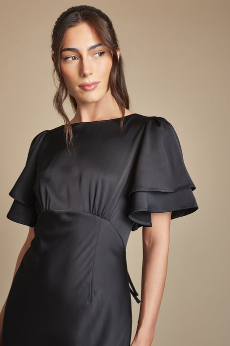 Coast Honoured Satin Back Crepe High Neck Short Sleeve Maxi Bridesmaid Dress - Image 2