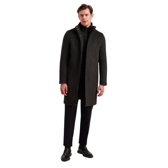 Ted Baker Ederson Wool Blend Funnel Neck Grey Coat - Image 3