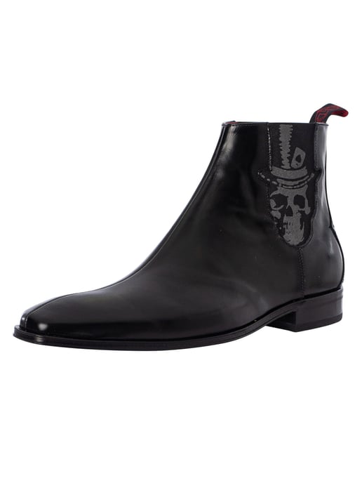 Jeffery West Chelsea-Laarzen Van Gepolijst Leer Met Schedel, Zwart - Image 1
